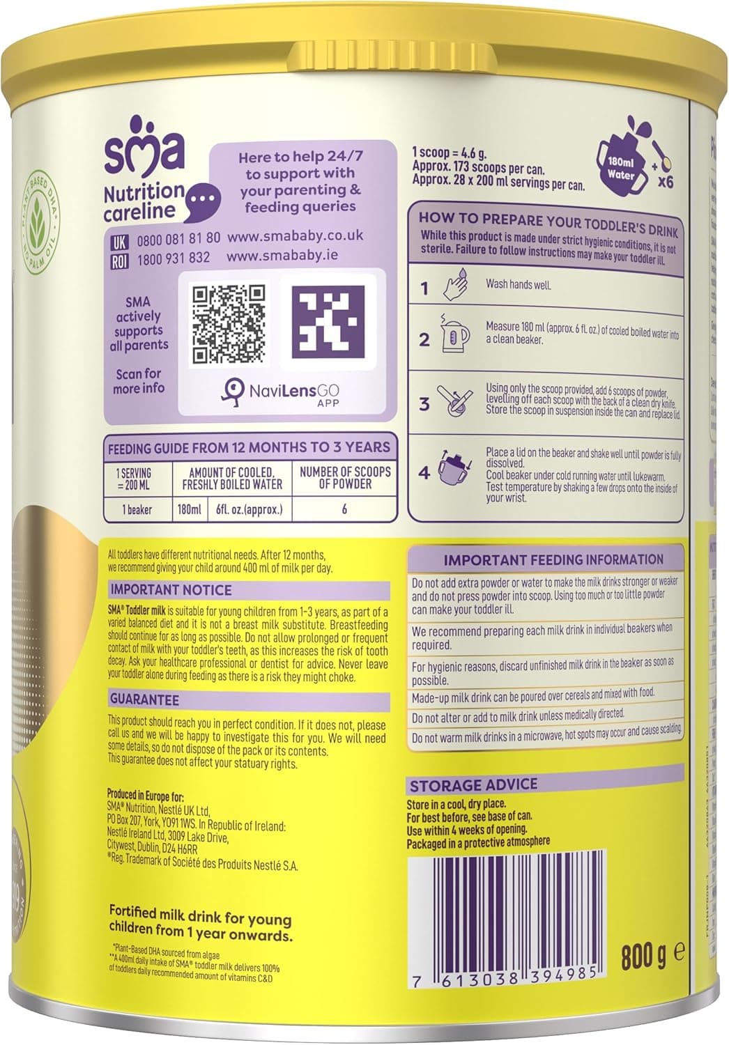 اس ام ای پرو شیر خشک شماره 2 ایرلندی 800 گرمی SMA Pro — تصویر ۳