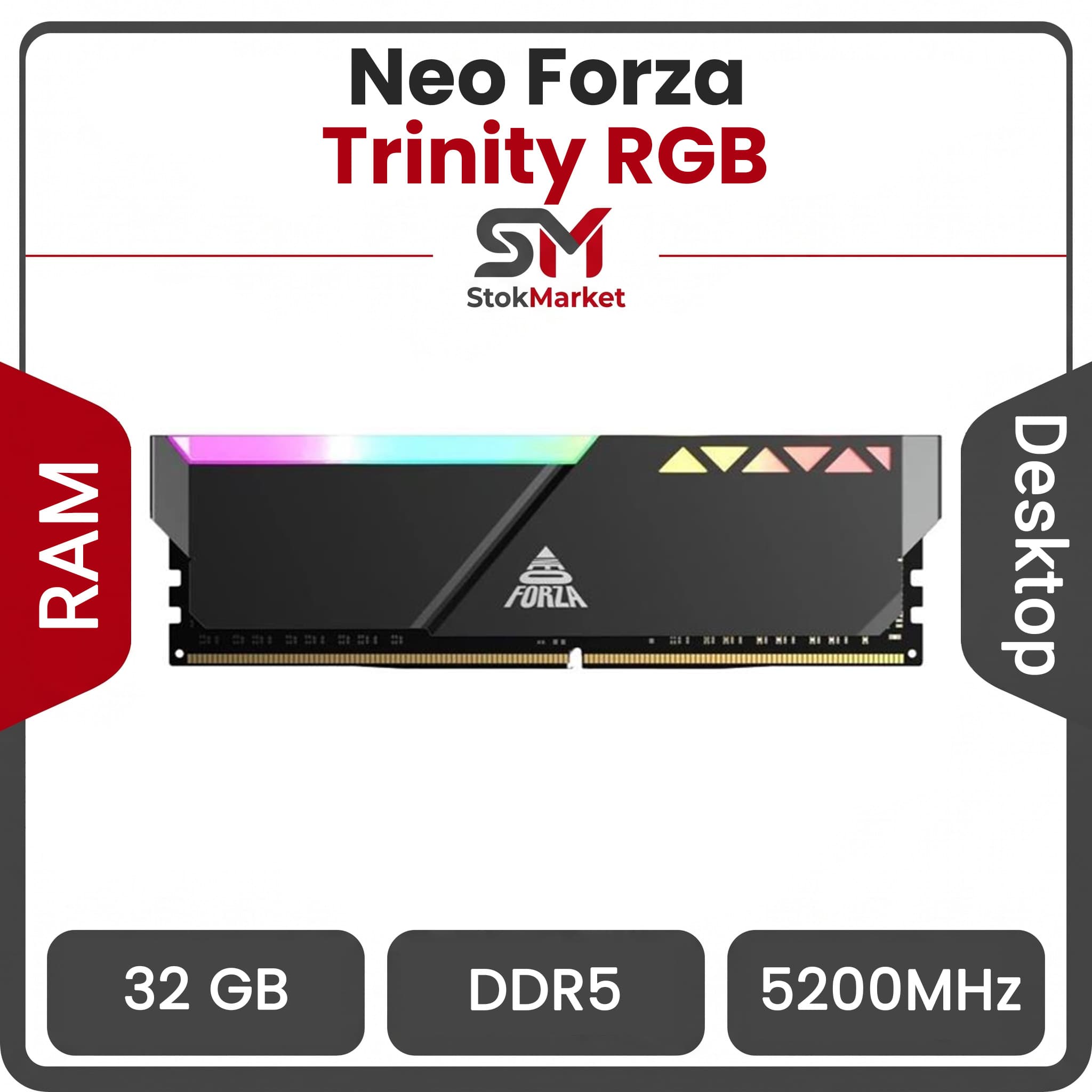 رم کامپیوتر DDR5 تک کاناله 5200 مگاهرتز CL40 نئو فورزا مدل Trinity RGB ظرفیت 32 گیگابایت