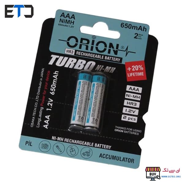 باتری نیم قلمی شارژی 650 میلی آمپر اوریون Orion — تصویر ۲