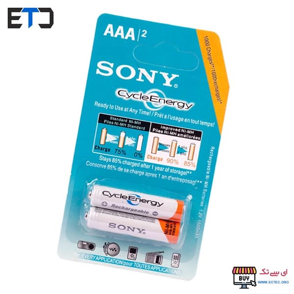 باتری نیم قلمی AAA قابل شارژ 1550mAh دوتایی سونی SONY — تصویر ۲