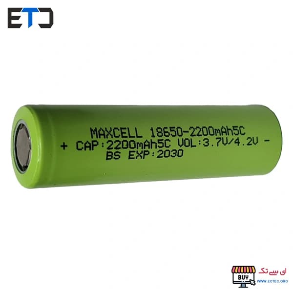 باتری لیتیوم یون 3.7v سایز 18650 2200mAh مکسل maxcell — تصویر ۲