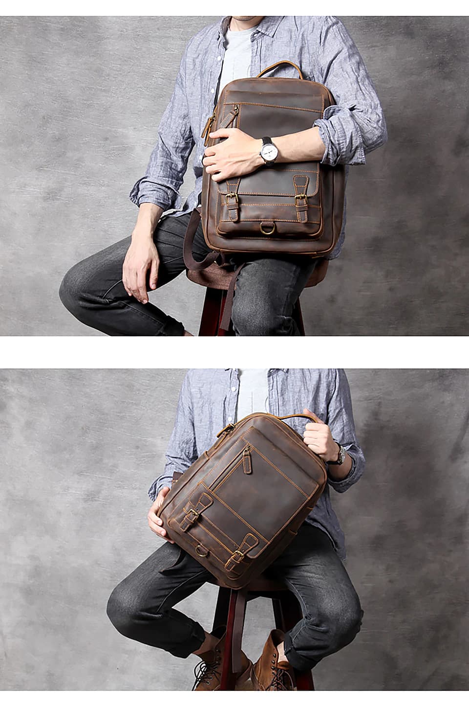 کوله پشتی چرم طبیعی مدل Back Pack 24 | سیلوا چرم — تصویر ۵