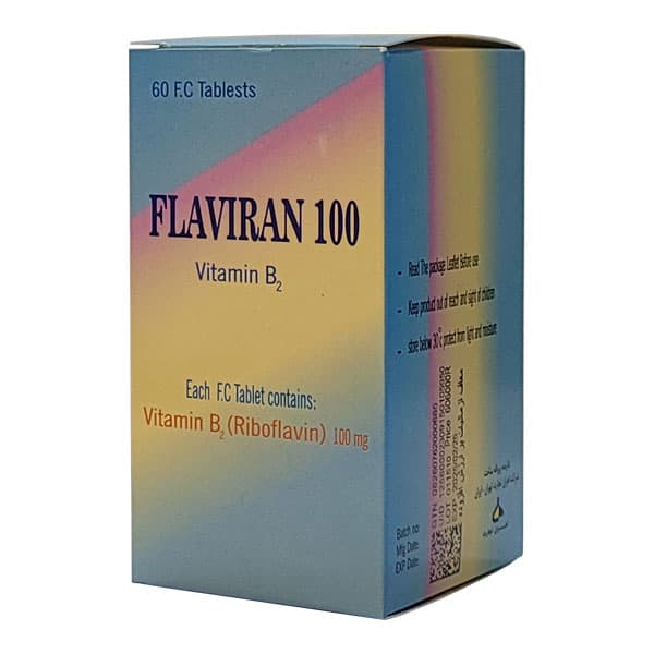 قرص ویتامین ب2 100 میلی گرم فلاویران اهران تجارت 60 عددی