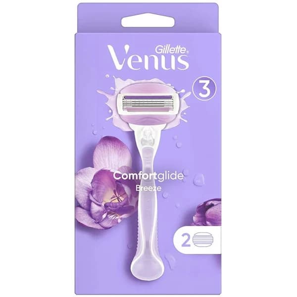 دسته تیغ ژیلت ونوس بنفش اصل مدل Venus Comfortglide breeze همراه 2 یدک — تصویر ۲