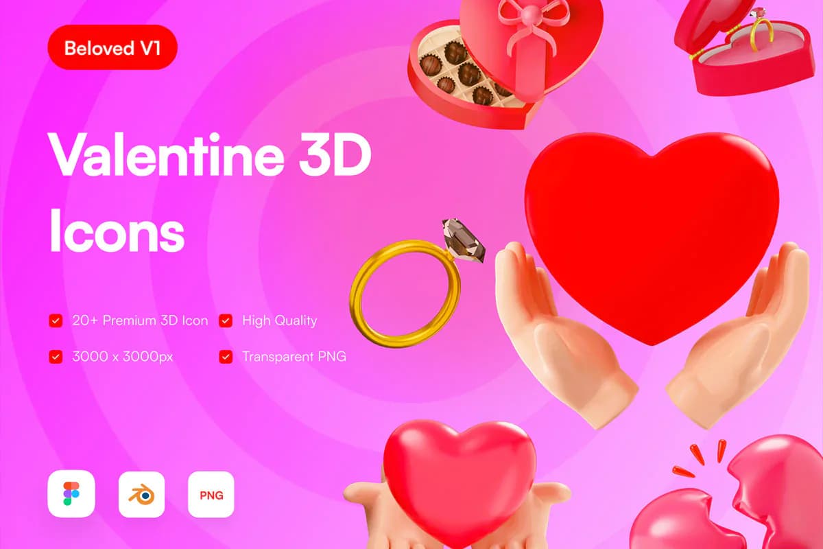 24 آیکون 3D رمانتیک و عاشقانه ولنتاین