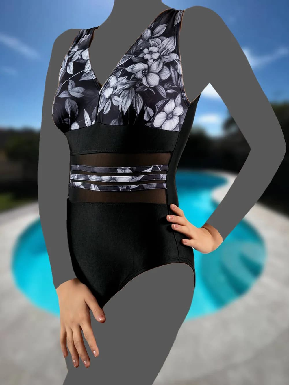 مایو زنانه خاص و شیک کمر شیشه ای مشکی رنگ و اسلیپ با کاپ اسپیدو ( Speedo ) — تصویر ۳