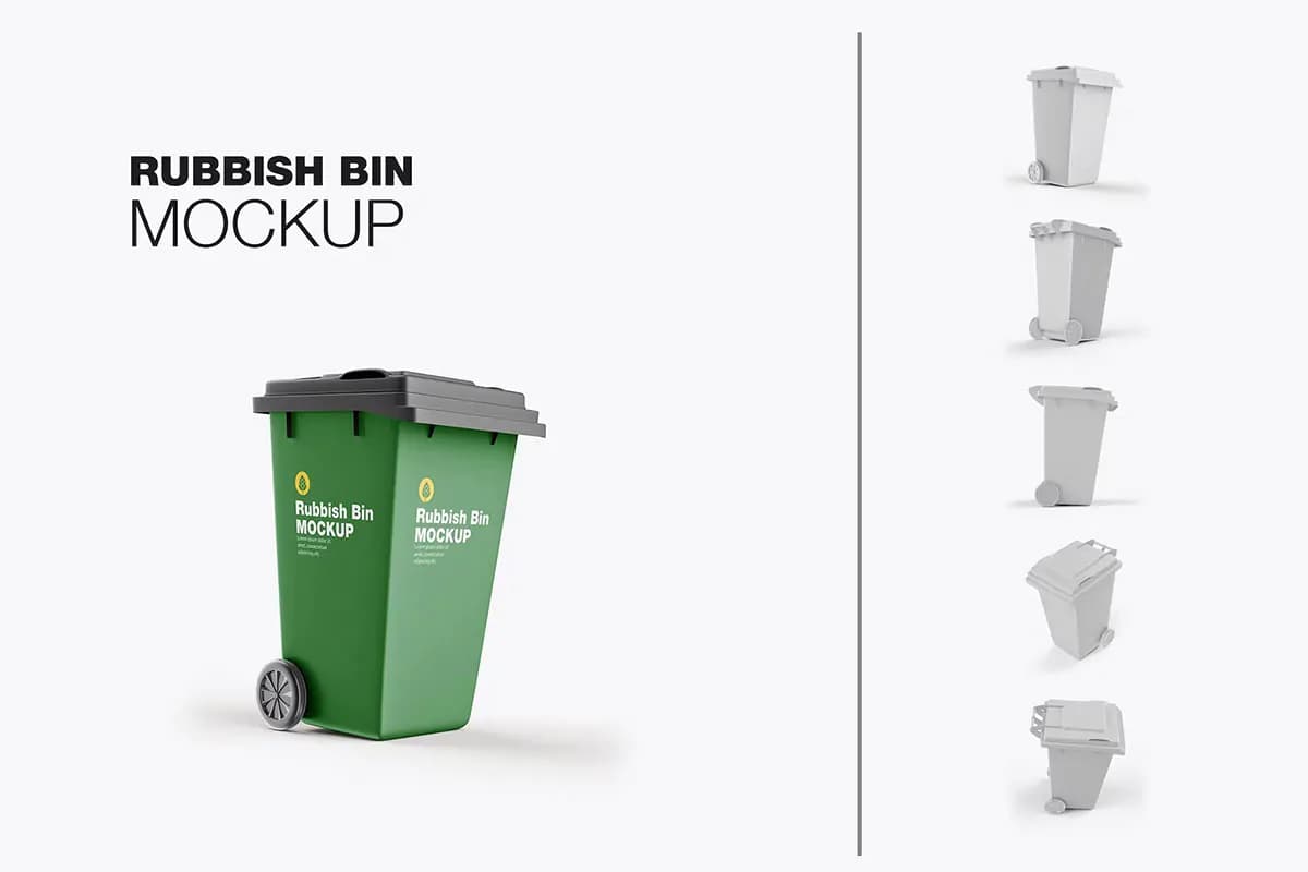 موکاپ سطل آشغال چرخ دار پلاستیکی