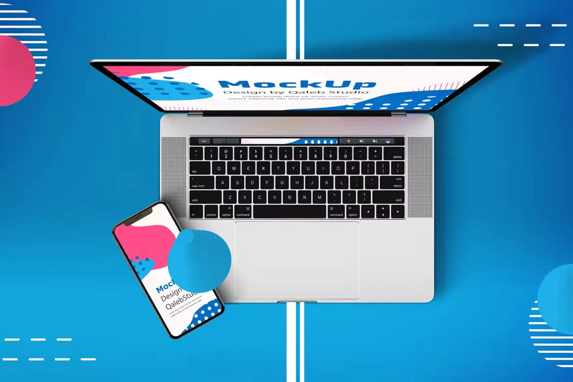 موکاپ مک بوک پرو و آیفون انتزاعی — تصویر ۲