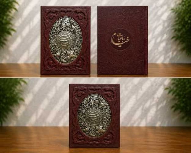 رباعیات حکیم عمر خیام وزیری چرم و مس پنج زبانه قابدار (یاقوت کویر)