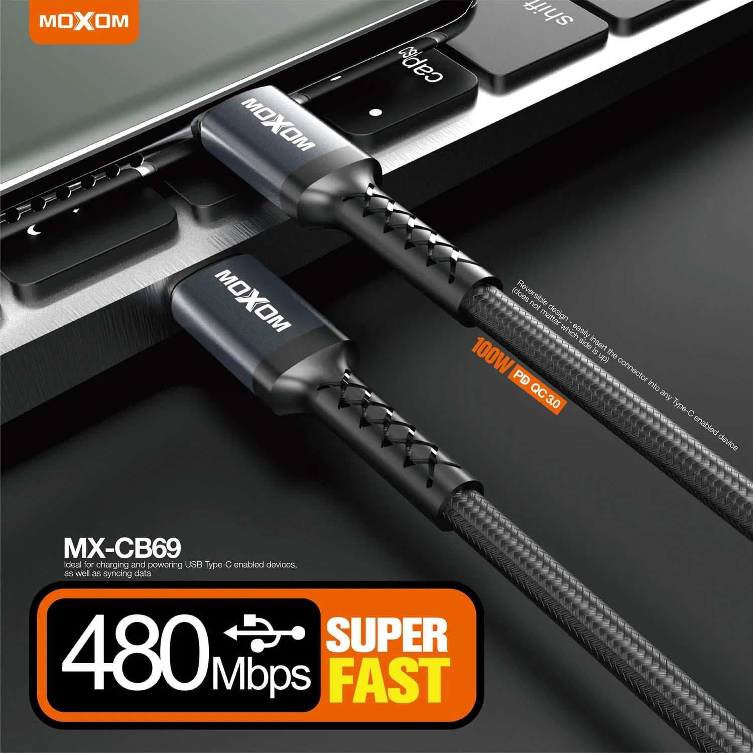 کابل شارژ سوپر فست MOXOM مدل MX-CB69 PD QC3.0 — تصویر ۴