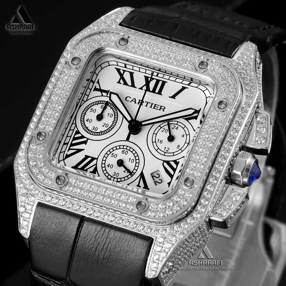 ساعت زنانه کارتیه سانتوس کرنوگراف Cartier Santos 100 Diamond SKW — تصویر ۴