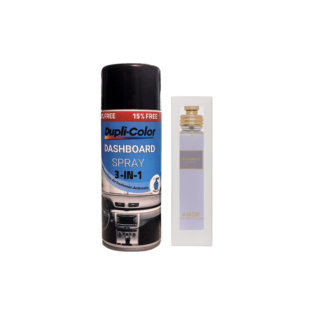 اسپری پولیش و خوشبوکننده داشبورد بلو و عطر امور دوپلی کالر حجم 400 میلی لیتر مجموعه 2 عددی