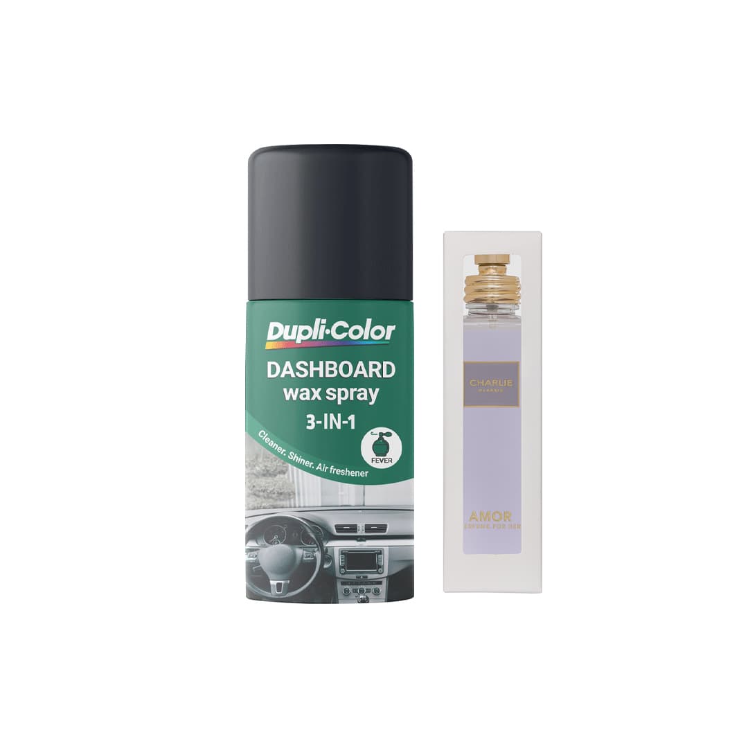 اسپری پولیش و خوشبوکننده داشبورد فیور و عطر آمور دوپلی کالر حجم 150 میلی‌لیتر مجموعه 2 عددی