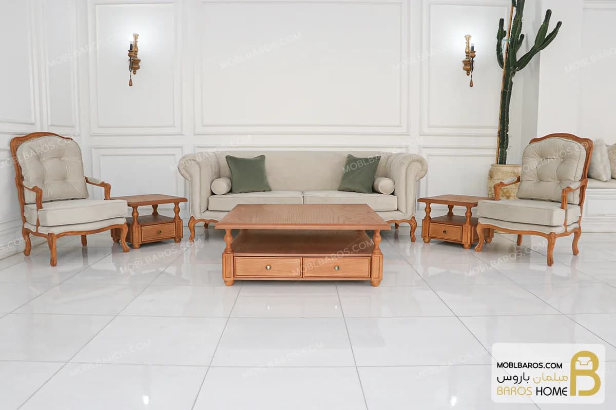 مبلمان ۸ نفره کلاسیک گندم و مبل جورجیا چستر