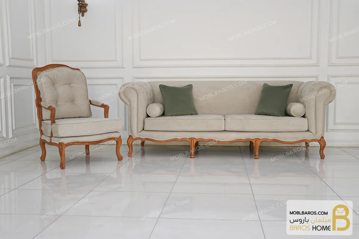 مبلمان ۸ نفره کلاسیک گندم و مبل جورجیا چستر — تصویر ۷