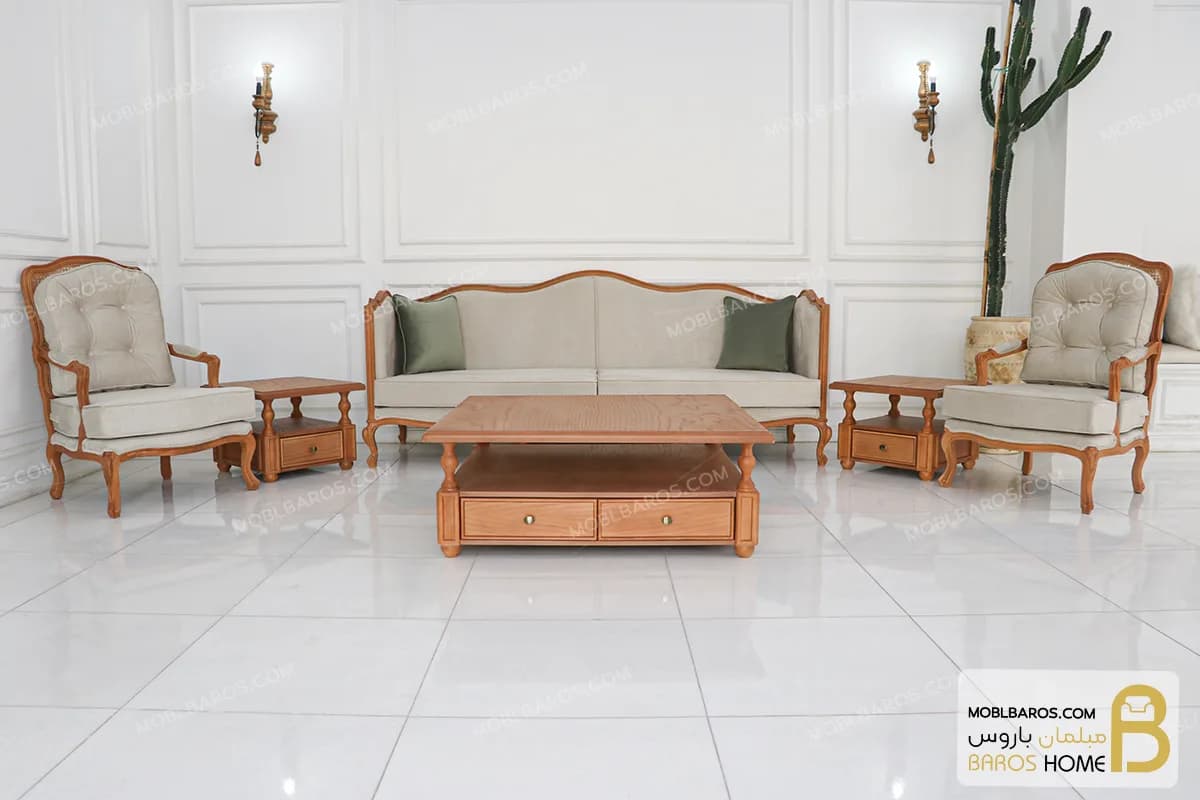 مبلمان ۸ نفره کلاسیک گندم و مبل جورجیا چستر — تصویر ۵