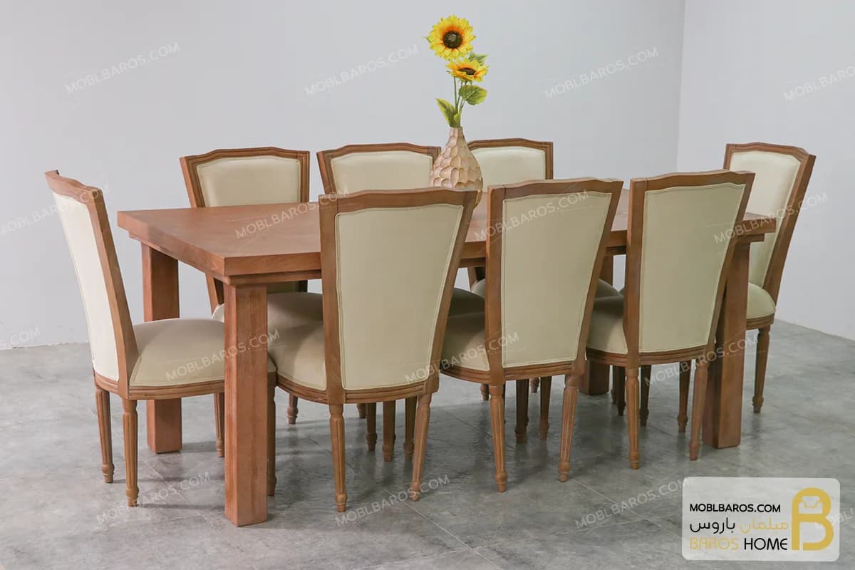 میز ناهارخوری چوبی کلاسیک نیلای با صندلی کارن