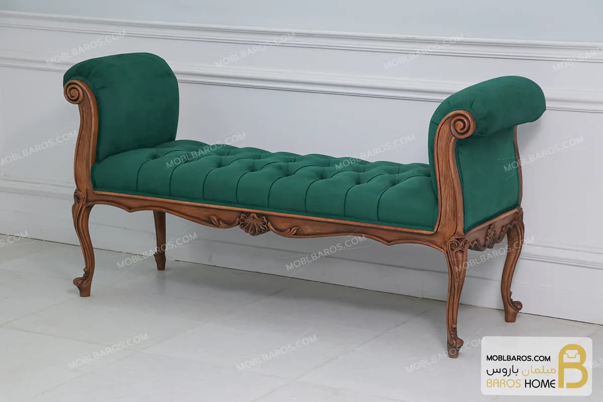 صندلی بنچ چوبی کلاسیک جدید زمرد — تصویر ۲