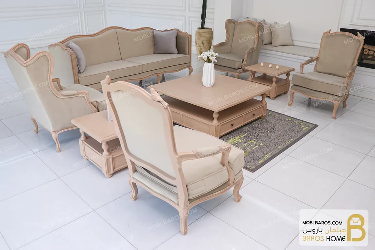 مبل نئوکلاسیک و مدرن گندم با مبل تک کویین کد ۲ — تصویر ۲