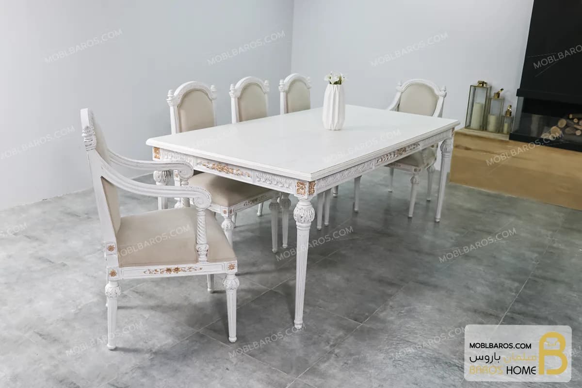 میز ناهارخوری و غذاخوری نئوکلاسیک چوبی جدید کاجی — تصویر ۲
