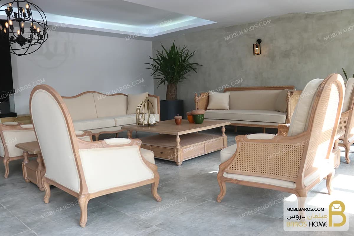 ست مبلمان ۱۰ نفره نئوکلاسیک ترکیبی گندم و کاجی و روما — تصویر ۳