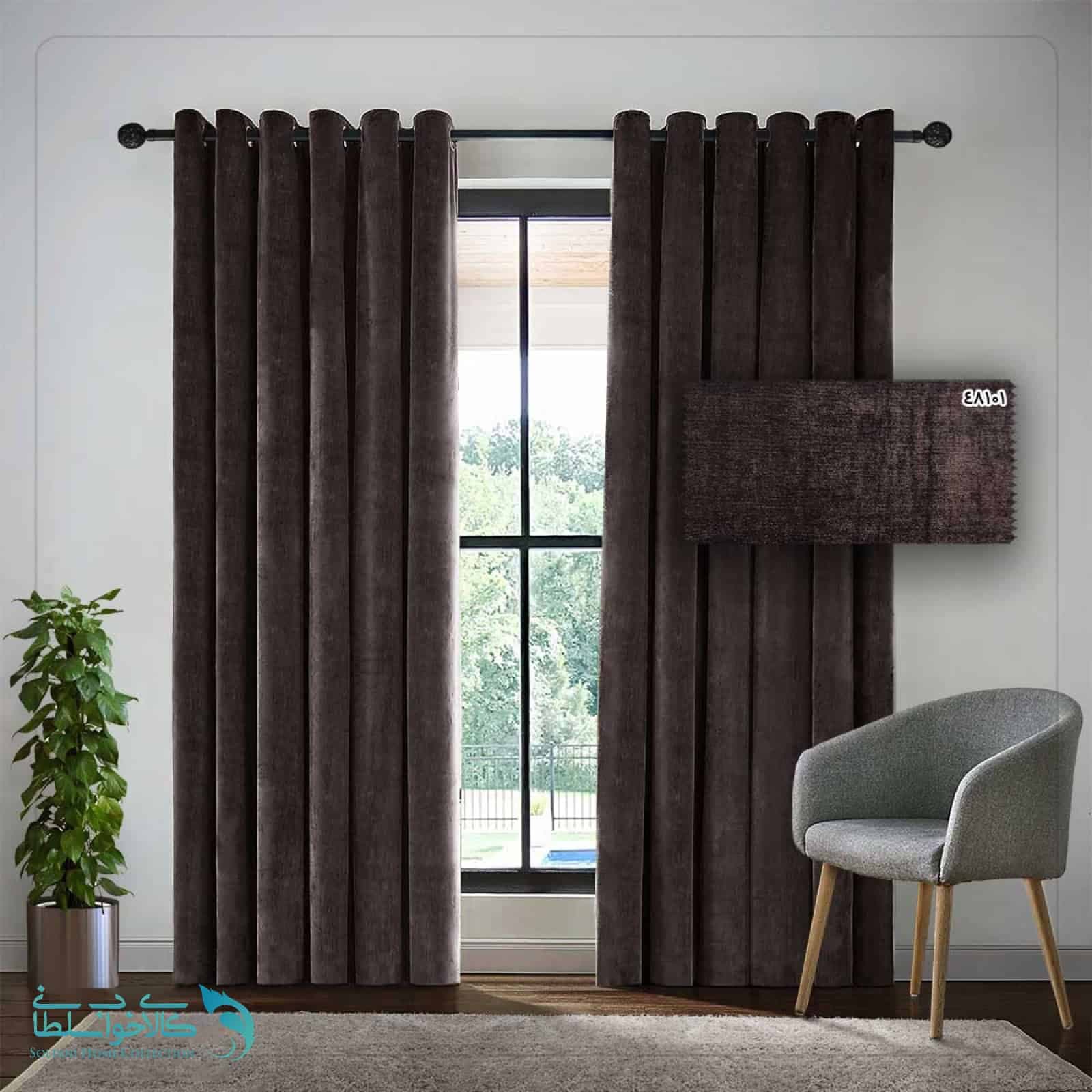 پرده ساده رنگ Wenge پارچه مخمل شانل کد 48101