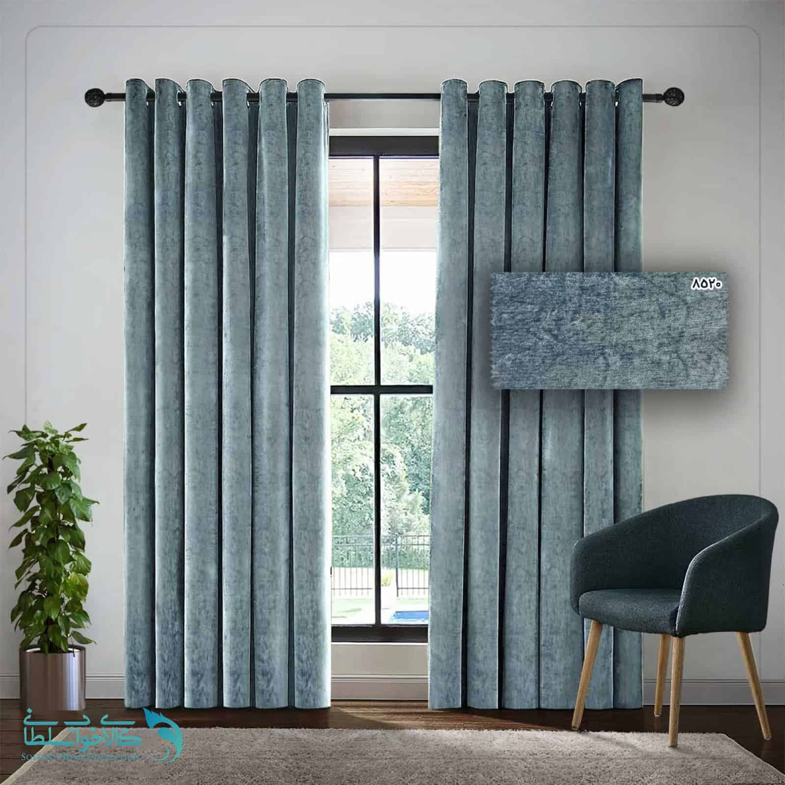 پرده ساده رنگ Steel Grey پارچه مخمل شانل کد 8520