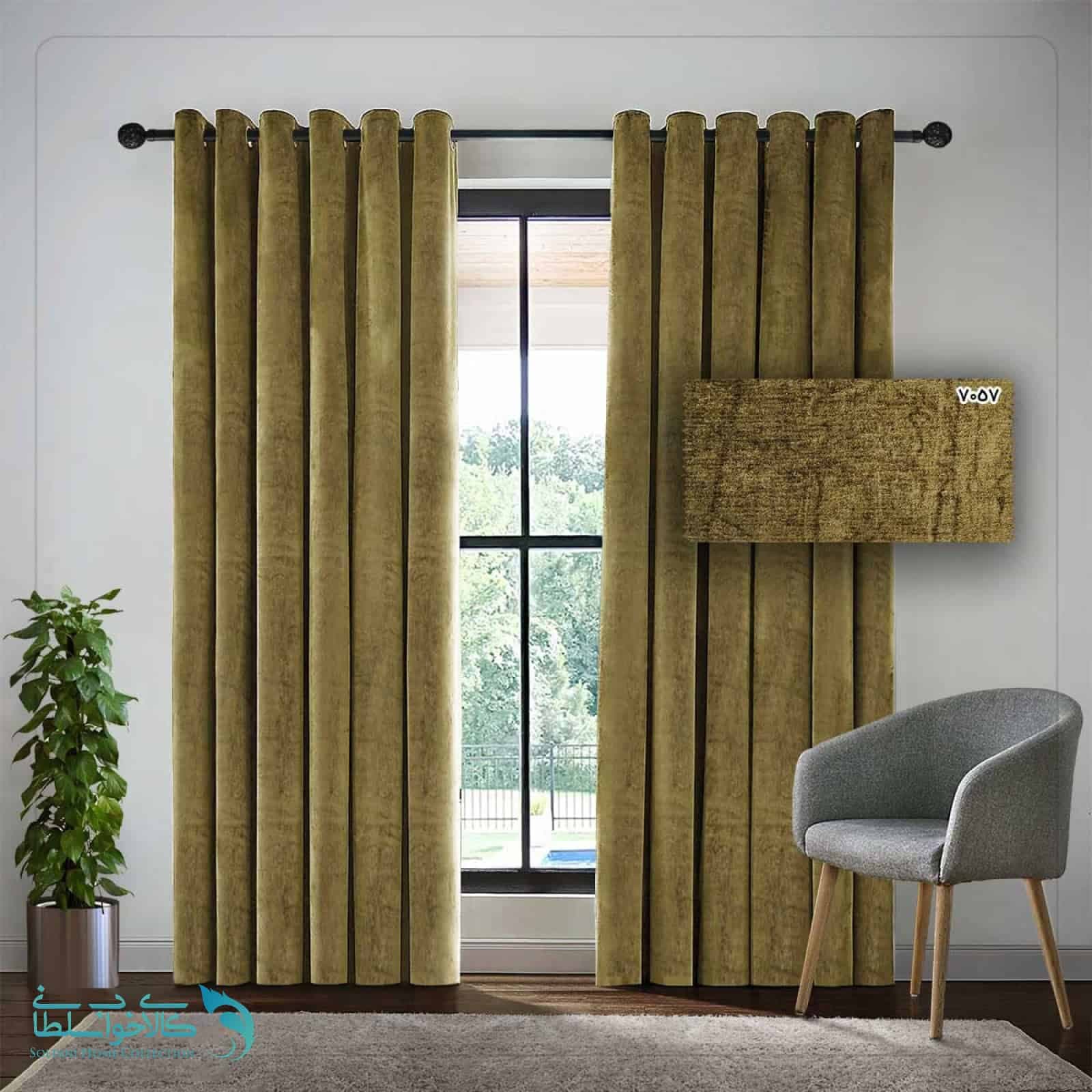 پرده ساده رنگ Dark Beige پارچه مخمل شانل کد 7057