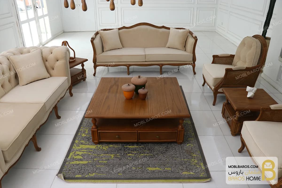 ست مبلمان کلاسیک ترکیبی مدل راشل پلاس و چستر کد ۴ — تصویر ۶