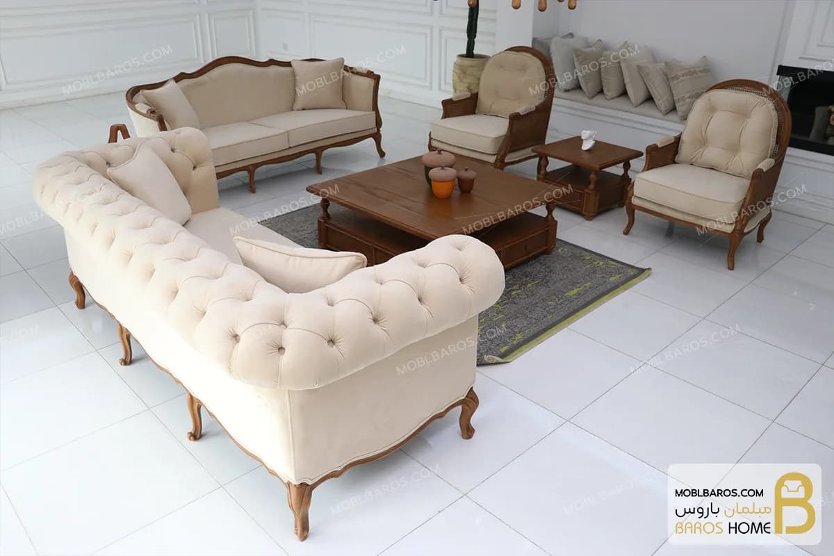 ست مبلمان کلاسیک ترکیبی مدل راشل پلاس و چستر کد ۴ — تصویر ۲