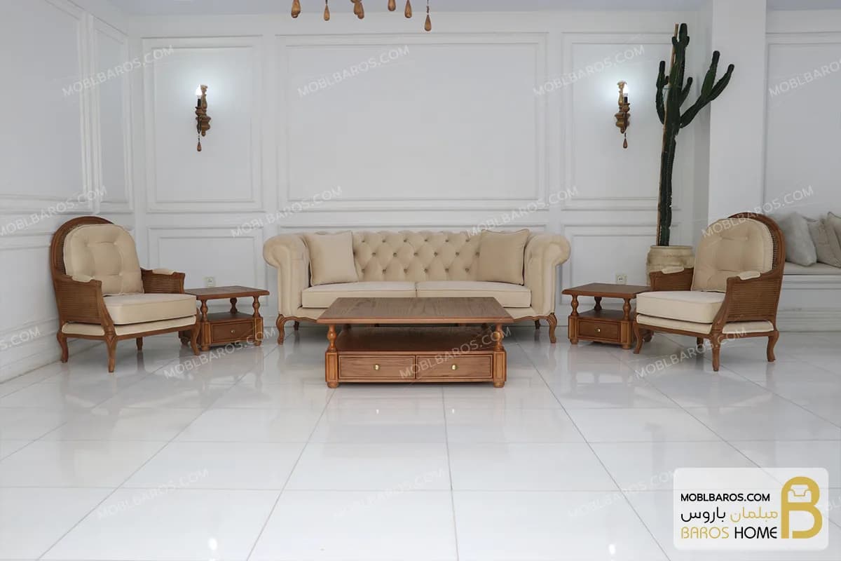 ست مبلمان کلاسیک ترکیبی مدل راشل پلاس و چستر کد ۴