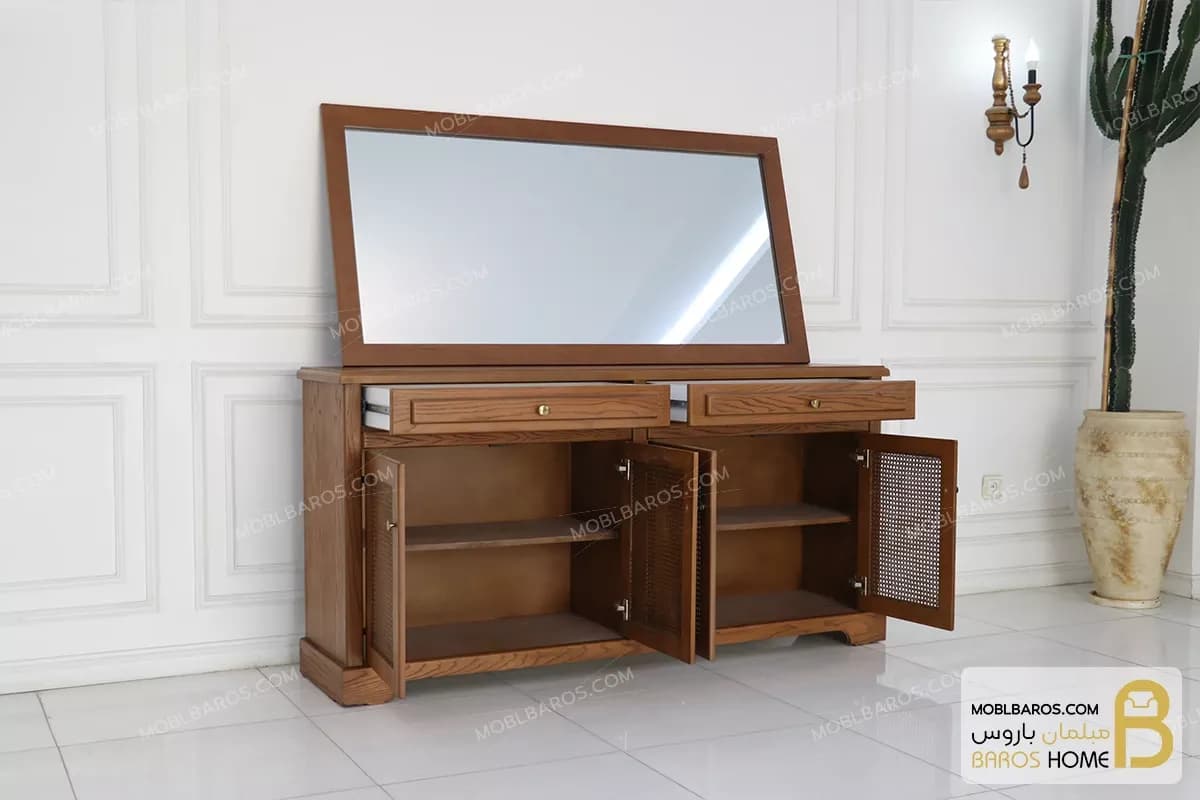 میز کنسول چوبی حصیری جدید مدل راشل — تصویر ۳