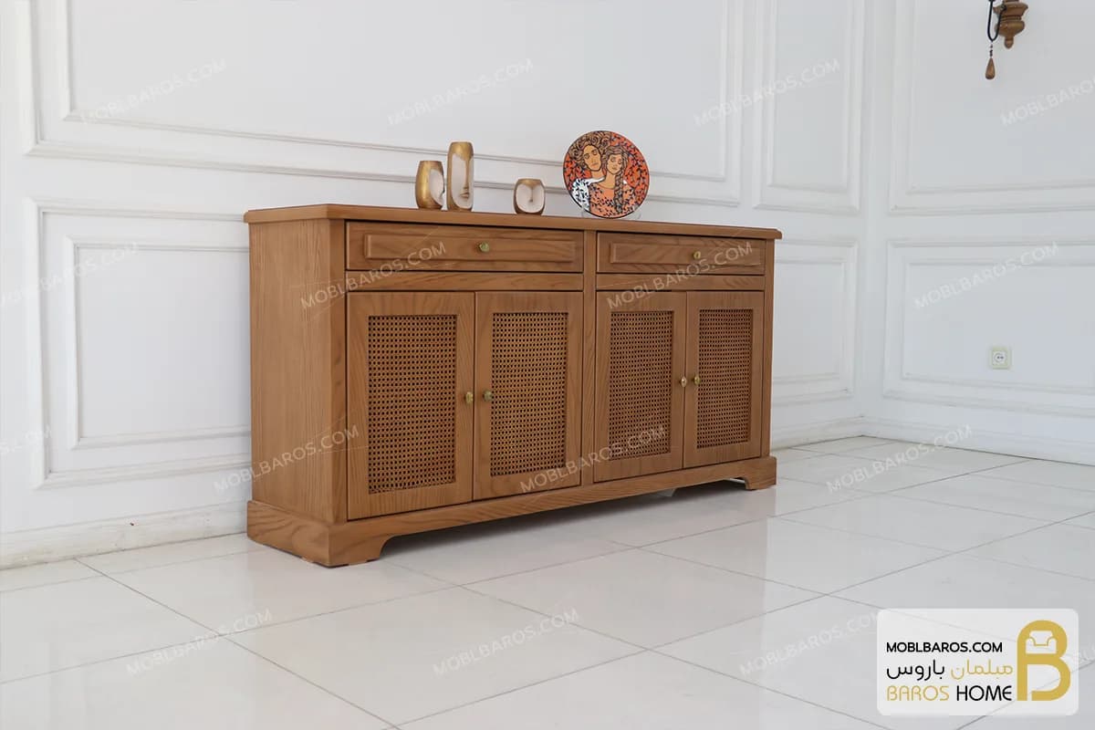 میز کنسول چوبی حصیری جدید مدل راشل — تصویر ۷
