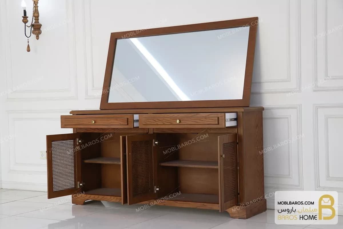 میز کنسول چوبی حصیری جدید مدل راشل — تصویر ۲