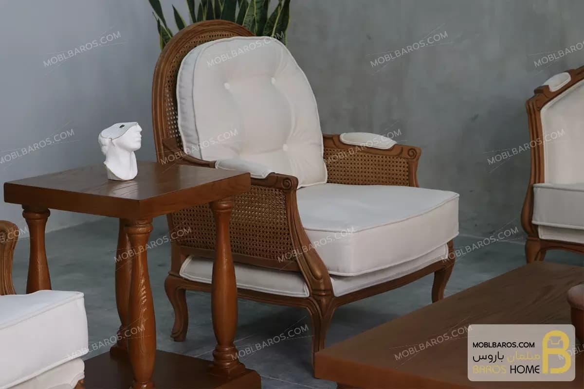 ست مبلمان چوبی کلاسیک ترکیبی مدل راشل پلاس و فرانسوی و روما — تصویر ۵