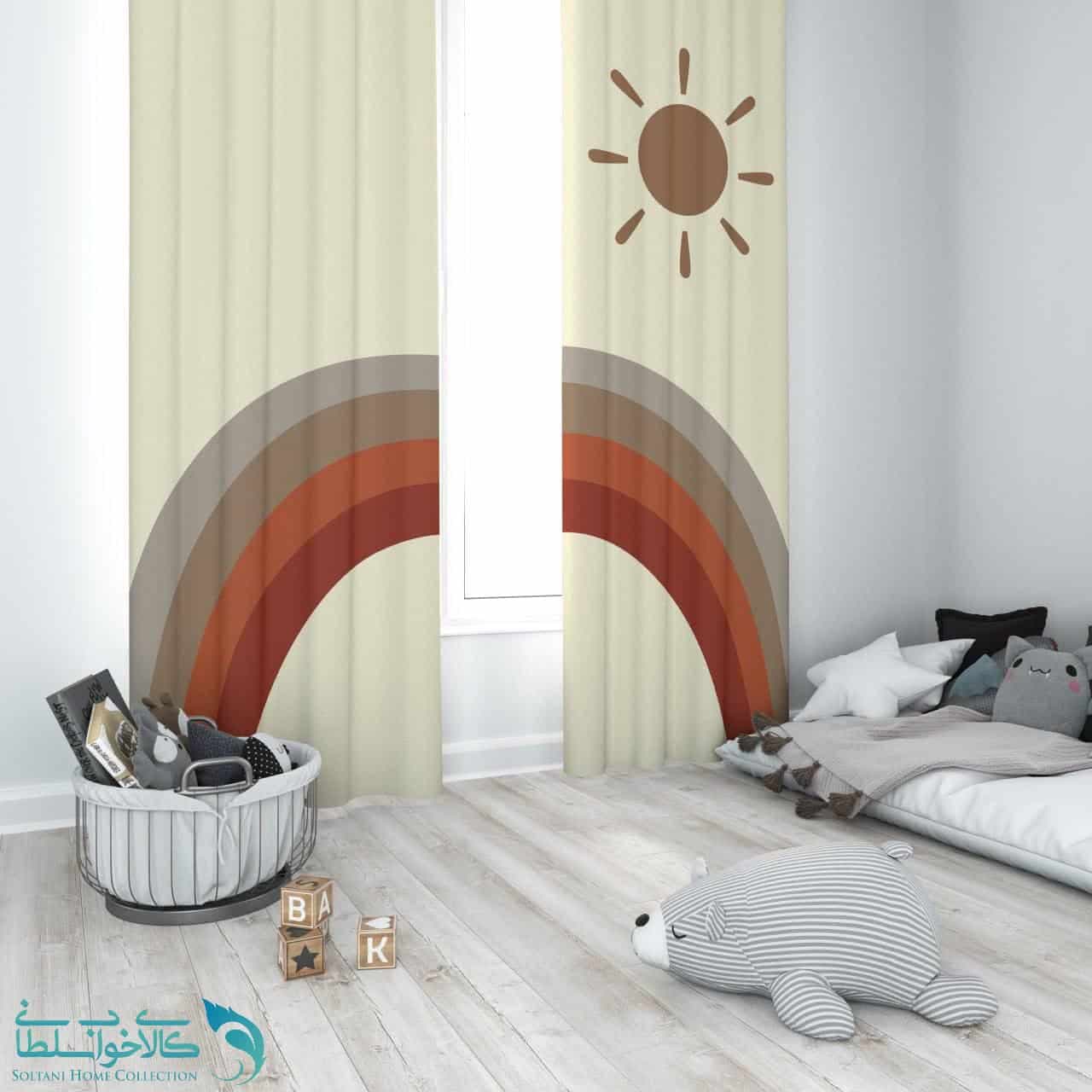 پرده پانچی اتاق کودک طرح رنگین کمان کد A3865