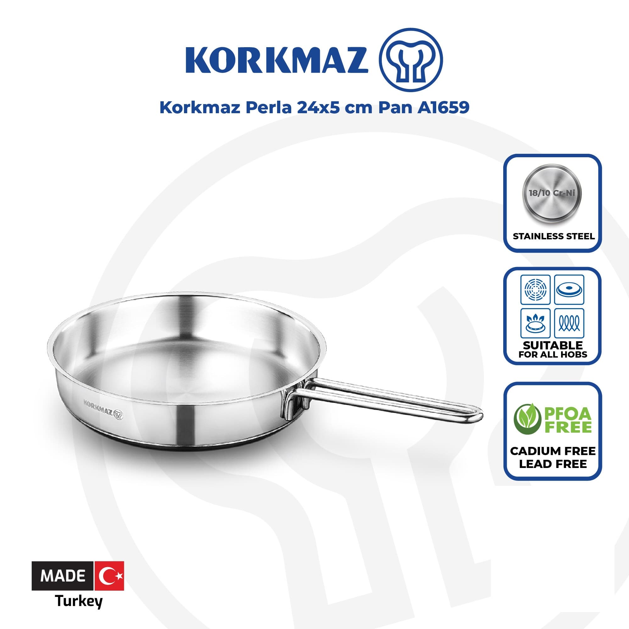 تابه 24*5.0 سانتیمتر 2.0 لیتر استیل براق پرلا کرکماز 1659 — تصویر ۲