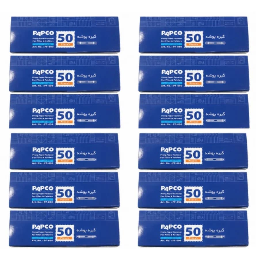 گیره پوشه پاپکو مدل PF-090 بسته ۱۲ عددی