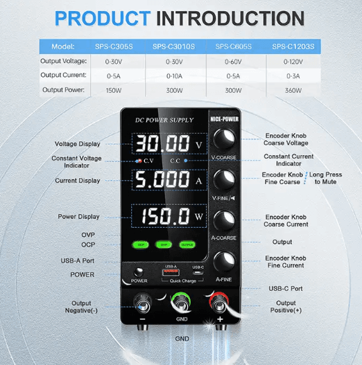منبع تغذیه آزمایشگاهی 30V 10A نایس پاور Nice-Power SPS-C3010S — تصویر ۴