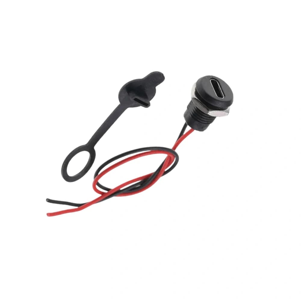 کانکتور مادگی USB Type-C دو سیم گرد رو پنلی مهره خور مشکی