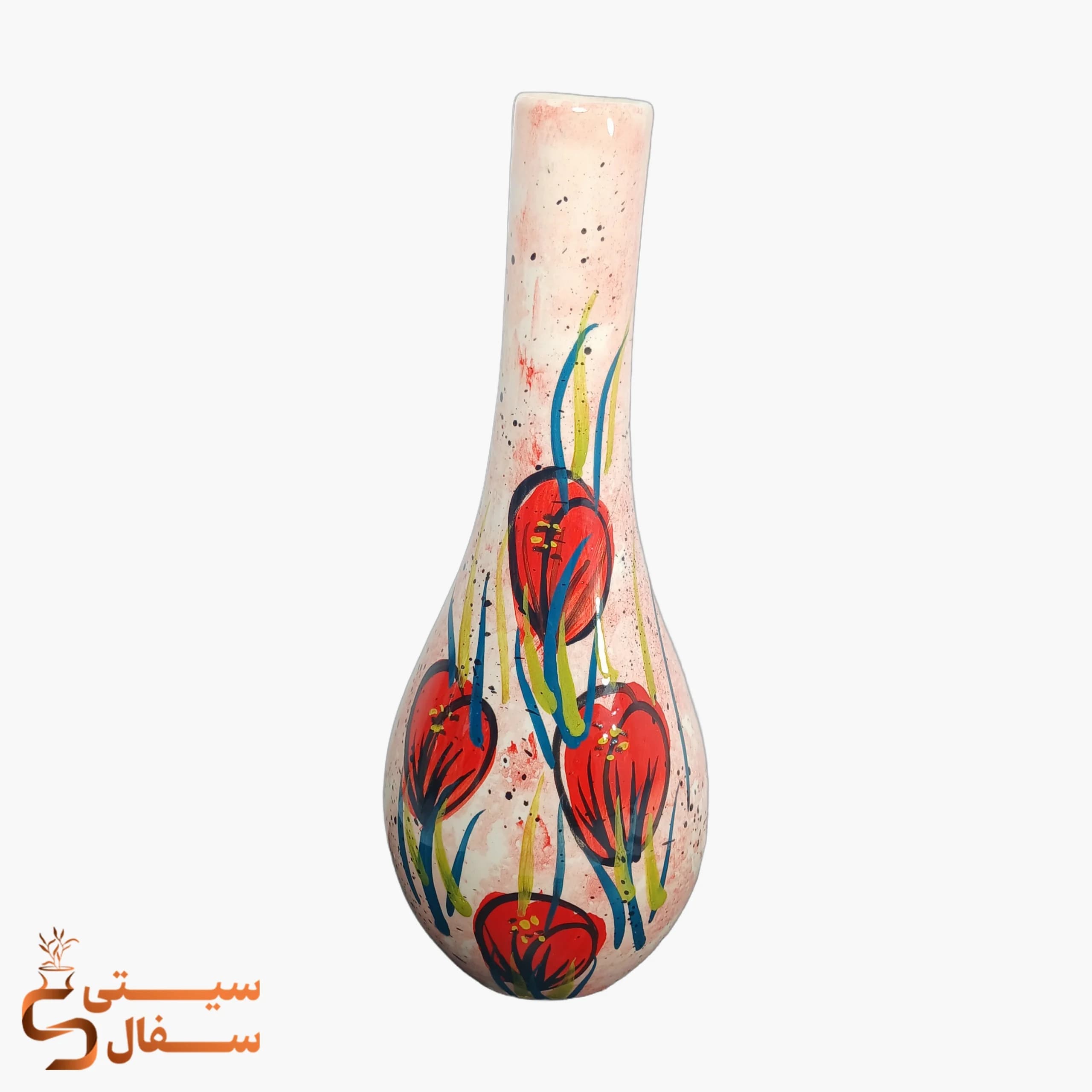 گلدان تک شاخه نارنجی سرامیکی مدل آوا (ارتفاع ۳۰ سانتی‌متر)