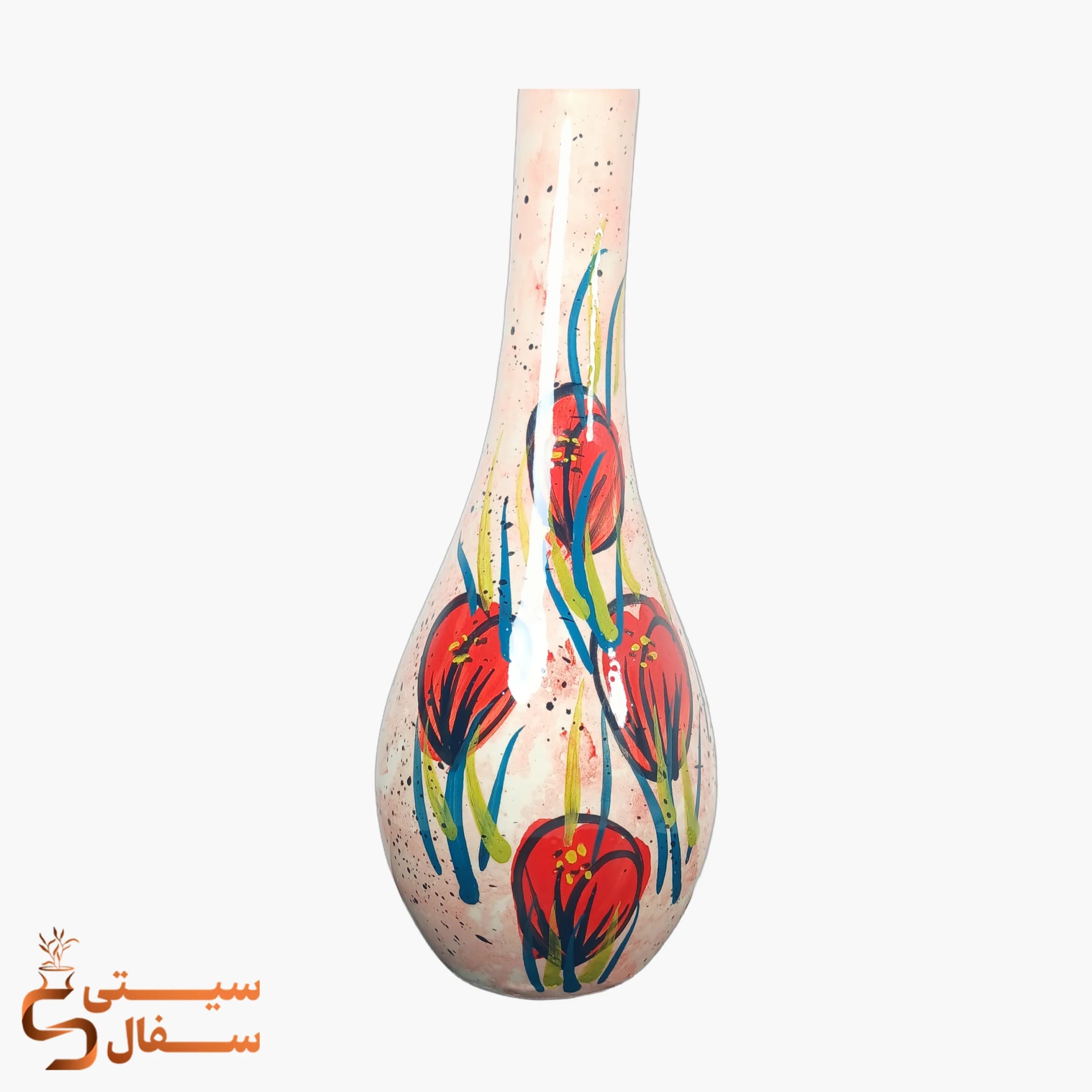 گلدان تک شاخه نارنجی سرامیکی مدل آوا (ارتفاع ۳۰ سانتیمتر) — تصویر ۲