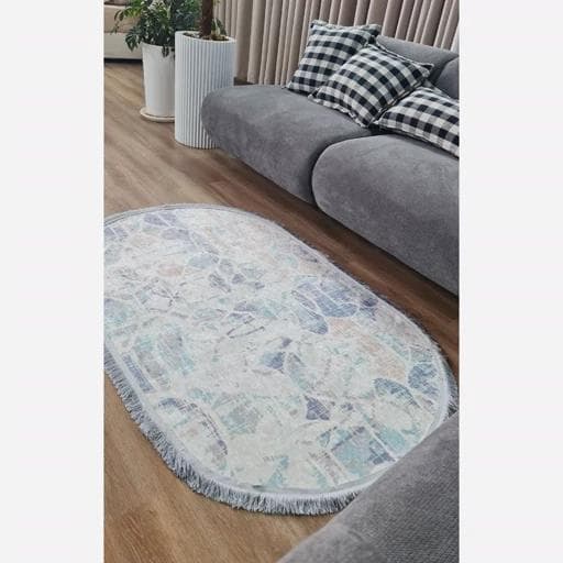 فرشینه | فرش چاپی برند حسن نیا مخمل بیضی مدرن 100 در 300 کد q134 (پس کرایه) — تصویر ۴