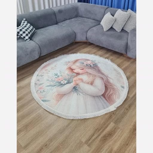 فرشینه | فرش چاپی برند حسن نیا چاپی مخمل گرد دخترانه U429 (پس کرایه) — تصویر ۳