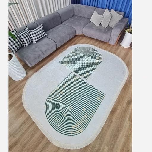 فرشینه | فرش چاپی برند حسن نیا چاپی مخمل بیضی مدرن b99 (پس کرایه) — تصویر ۸