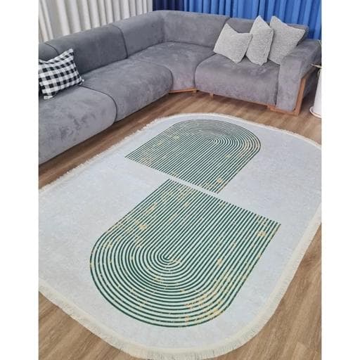 فرشینه | فرش چاپی برند حسن نیا چاپی مخمل بیضی مدرن b99 (پس کرایه)