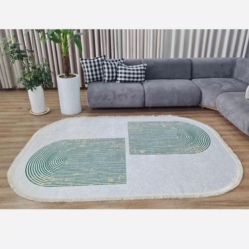 فرشینه | فرش چاپی برند حسن نیا چاپی مخمل بیضی مدرن b99 (پس کرایه) — تصویر ۶