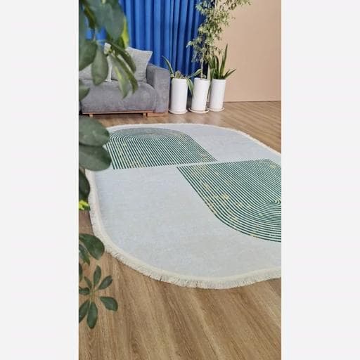 فرشینه | فرش چاپی برند حسن نیا چاپی مخمل بیضی مدرن b99 (پس کرایه) — تصویر ۵