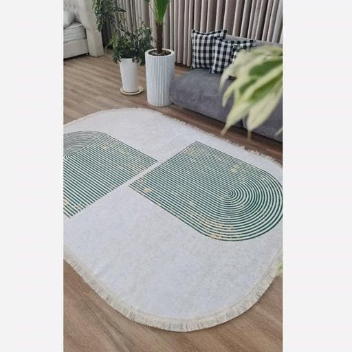 فرشینه | فرش چاپی برند حسن نیا چاپی مخمل بیضی مدرن b99 (پس کرایه) — تصویر ۴