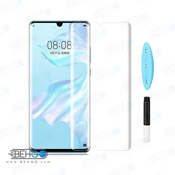 بهترین گلس گوشی هواوی P30 pro محافظ صفحه نمایش شیشه ای هواوی پی 30 پرو تمام صفحه با پوشش کامل مدل یو وی UV Nano Glass Huawei P30 pro